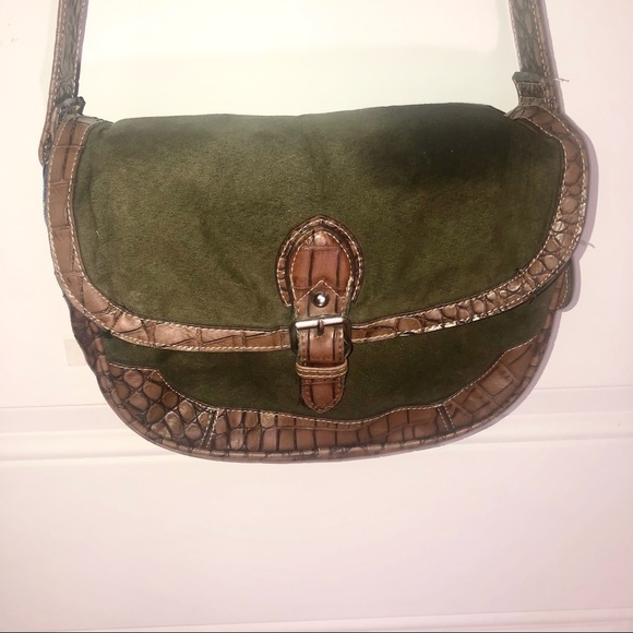 Messenger Style Purse army green suede with Leather accents - Picture 4 of 12